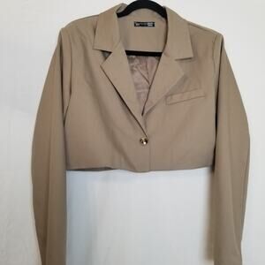 DAZY Women's Tan Cropped Jacket Fully Lined Long Sleeves Size L